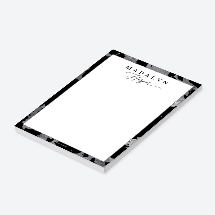 Classy Black and Silver Notepad, Personalized Elegant Desk Notepad