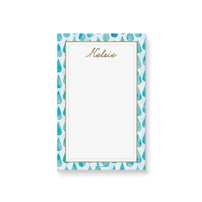 Raindrops Baby Shower Notepad, Cute Stationery for Baby Nursery, Personalized Baby Shower Party Favor with Blue Raindrops, Rainy Notepad