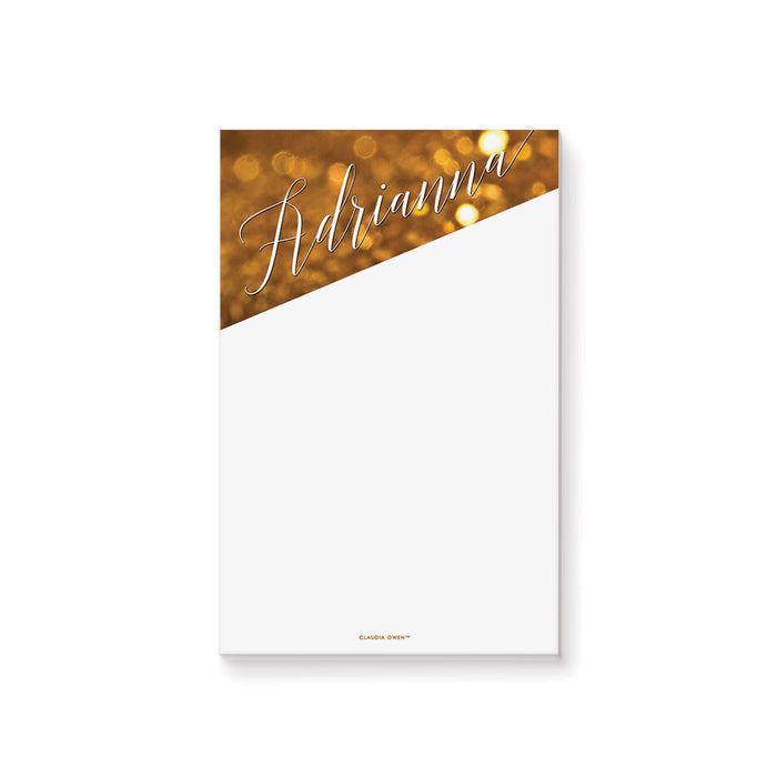 Personalized Golden Notepad, Elegant Writing Pad with Glitter Image, Custom Gift for Her, Formal Events Planner Pad