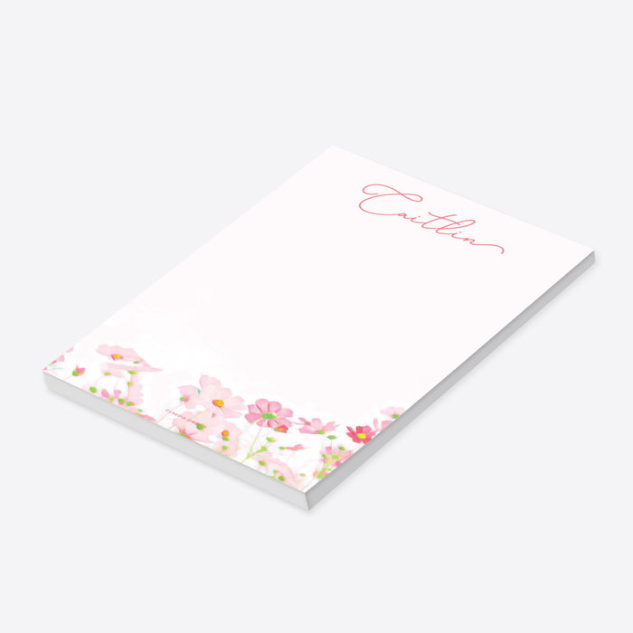 Pink Flowery Notepad for Women, Custom Birthday Gift for Her, Stationery Writing Pad with Pink Flowers