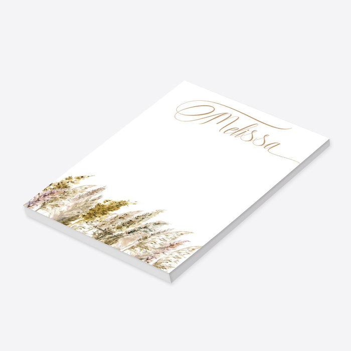 Chic Notepad with Pampas Grass, Custom Gift for Her, Bohemian Writing Pad, Stationery Wedding Pad with with Watercolor Grass Illustrations