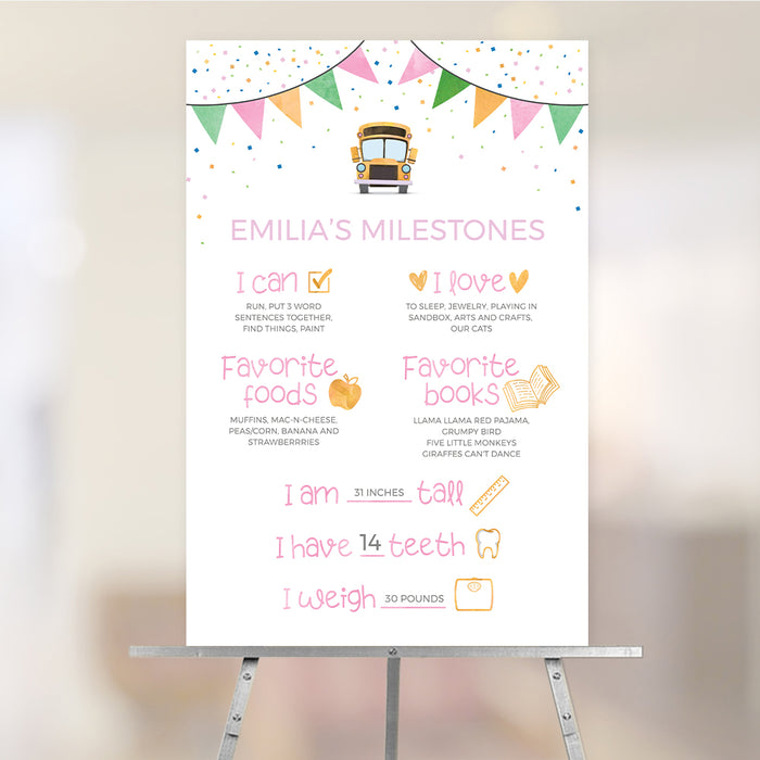 Kids Party Milestone Digital Template Poster for Bus Themed Birthday, The Wheels on the Bus