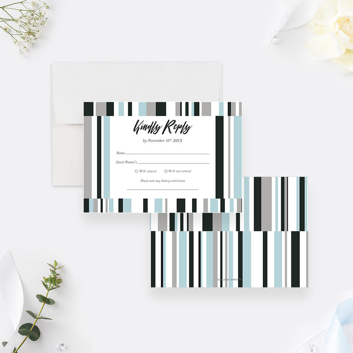 Geometric Engagement Party Invitation Card, Minimalist Couples Shower Invites, Engagement Invitation Card with Colorful Stripes