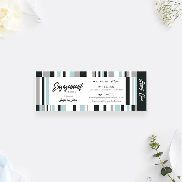 Modern Geometric Engagement Party Ticket Invitation, Ticket Invites for Couples Shower with stripes, Minimalist Ticket for Wedding Bridal Shower