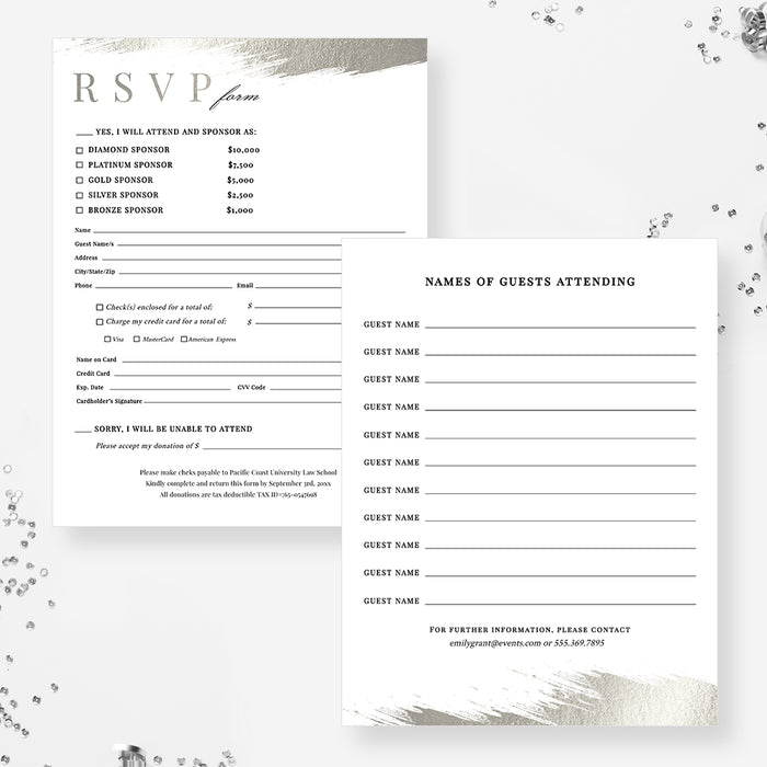 Elegant Black and Silver Sponsorship Gala Event Set with Invitation, RSVP, Thank You Card, Welcome Sign Digital Templates and More