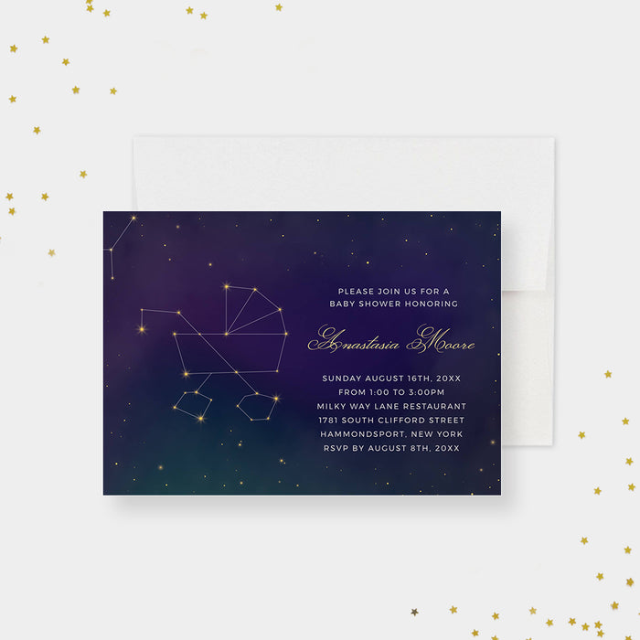 Celestial Baby Shower Invitation Digital Download, Galaxy Baby Shower Invites, Starry Night Sky Stroller Printable Card