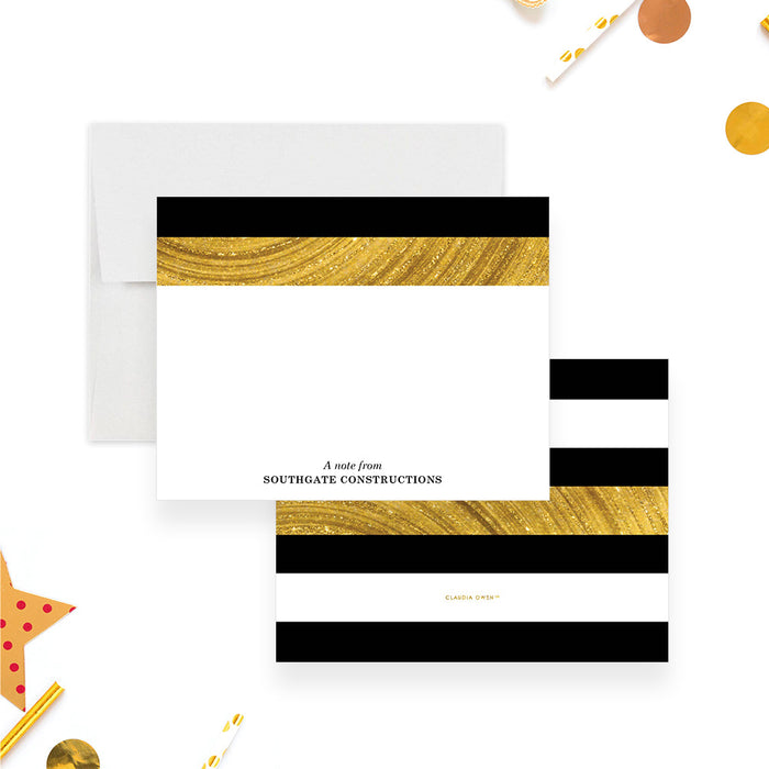 Black and Gold Elegant Note Card, Business Correspondence Card, Minimalist Note Card for Him, Custom Gift for Men, Unique Thank You Card for Formal Events