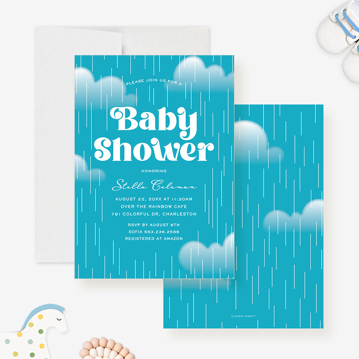 Welcoming the Little One, Baby Shower Invitation with Dreamy Sky Blue Clouds