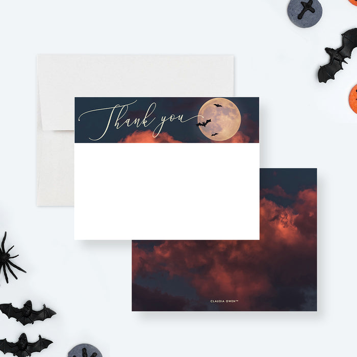 Halloween Party Thank You Card, Full Moon Note Cards, Halloween Stationery