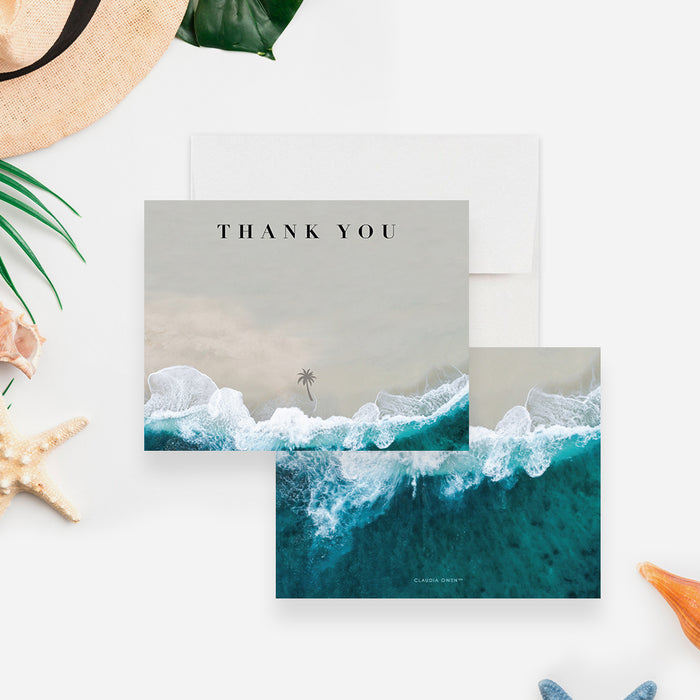 Personalized Beach Note Card, Thank You Card for Summer Party, Coastal Wedding Thank You Card with Envelopes