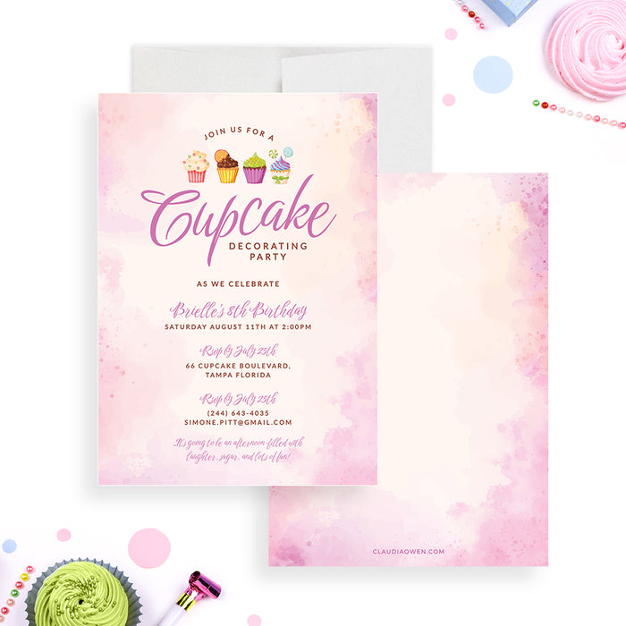 Cupcake Making Birthday Party Digital Template Invitation for Kids
