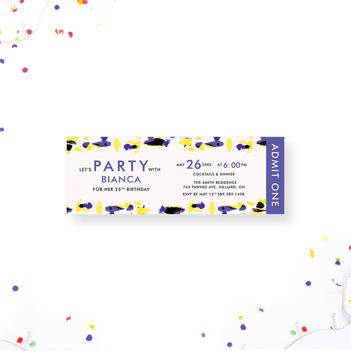 Colorful Ticket Invitation for Birthday Party, Cocktail Birthday Tickets, 21st 25th 30th 40th 50th Birthday Bash Tickets