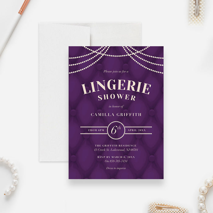 Shower the Bride with a Sultry Purple Lingerie Shower Digital Party Invitation