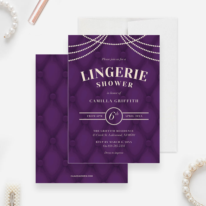 Shower the Bride with a Sultry Purple Lingerie Shower Digital Party Invitation