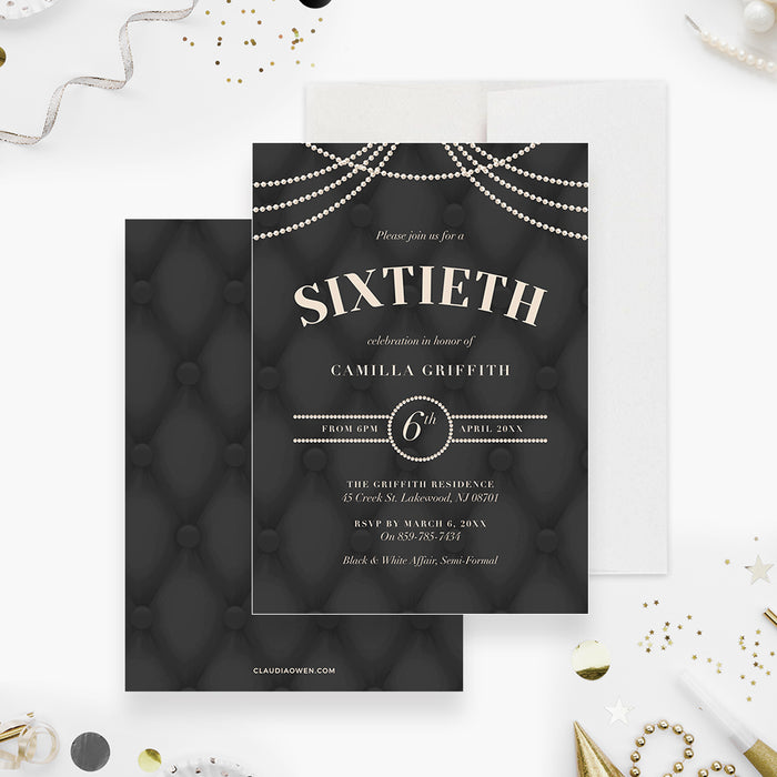 Toast to 60 Years, Digital 60th Birthday Party Invitation with Pearls