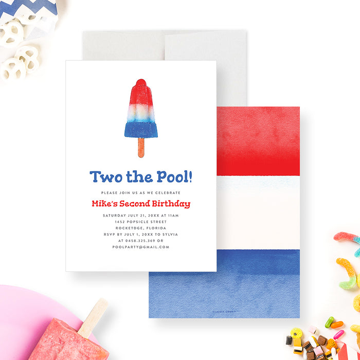 Ice Pop Invitation Card for 2nd Birthday Pool Party, Two the Pool Summer Swimming Party for Kids