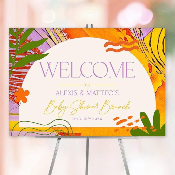 Sunny Baby Shower Invitation Card with Colorful Abstract Art, Summer Brunch Party Invites, Birthday Party Invites