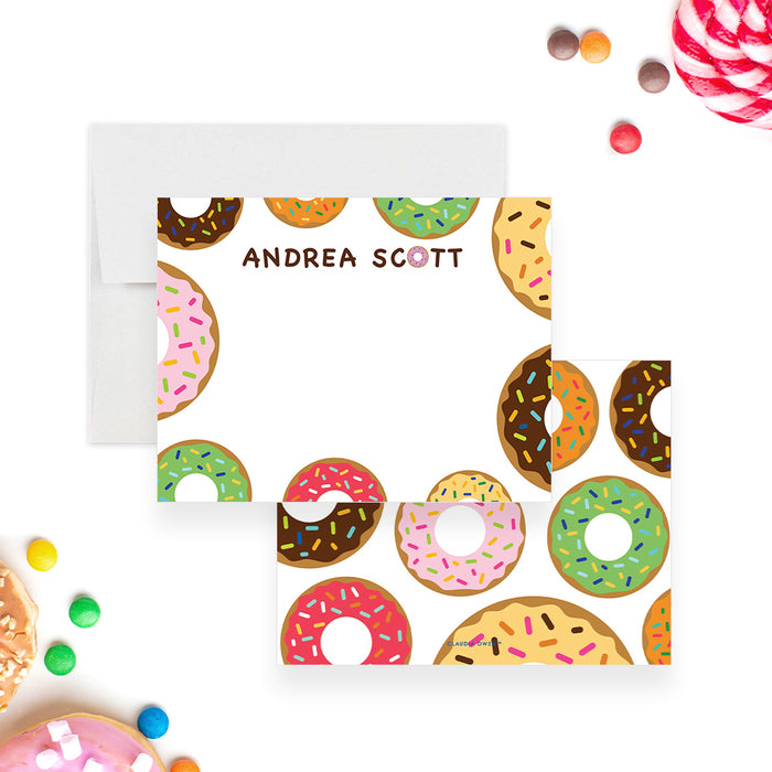 Sweet Donut Note Card for Kids, Personalized Donut Correspondence Card, Donut Birthday Thank You Cards, Unique Gift for Donut Lovers