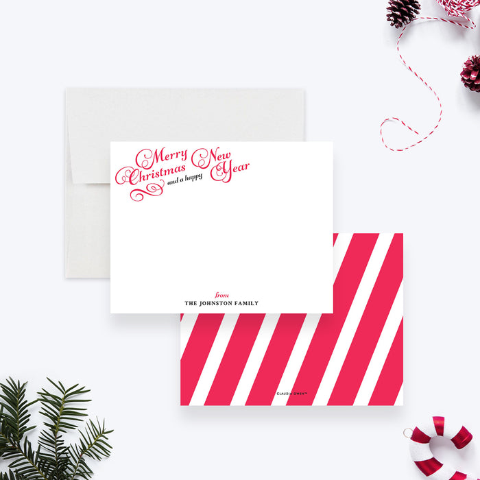 Merry Christmas and Happy New Year Thank You Note Card, Personalized Holiday Stationery for Family, Holiday Greeting Card, Happy Christmas Cards