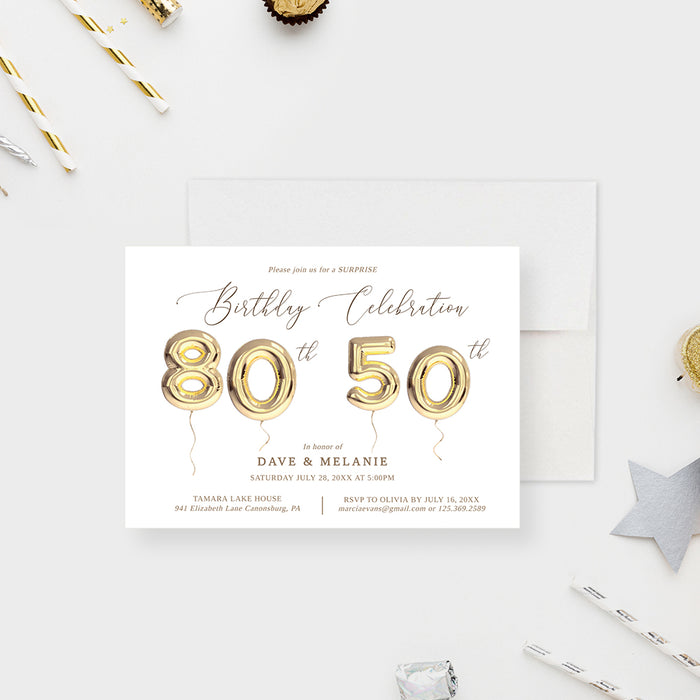 80th and 50 Birthday Celebration Digital Download, Combined Party with 80 and 50 Balloons, Joint Birthday Party Template