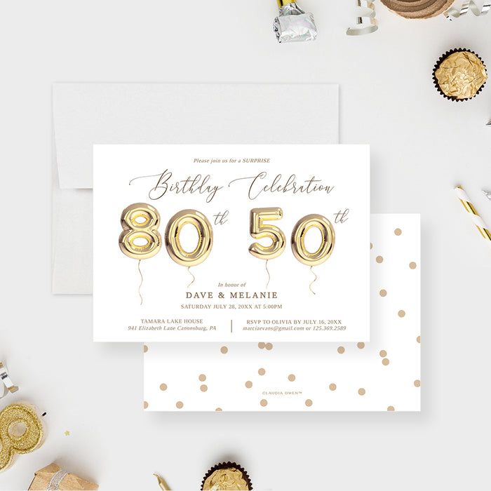 80th and 50 Birthday Celebration Digital Download, Combined Party with 80 and 50 Balloons, Joint Birthday Party Template