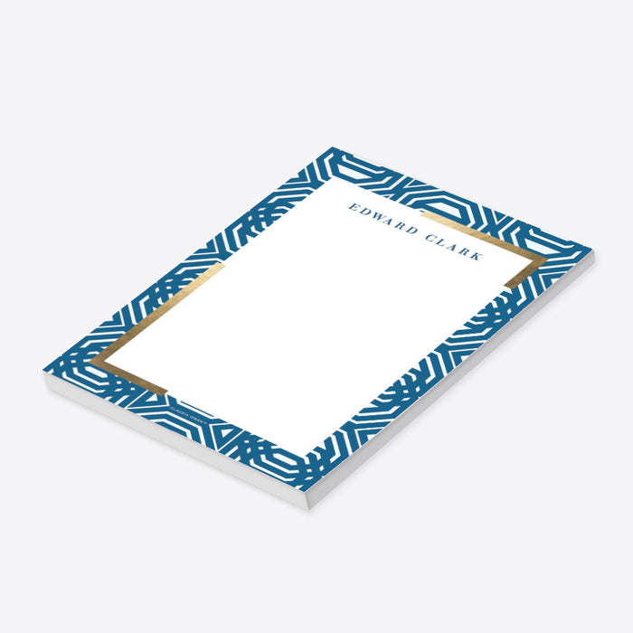 Geometric Blue and Gold Notepad, Professional Notepad Writing Paper, Elegant Gift for Him, Personalized Stationery Memo Pad for the Office
