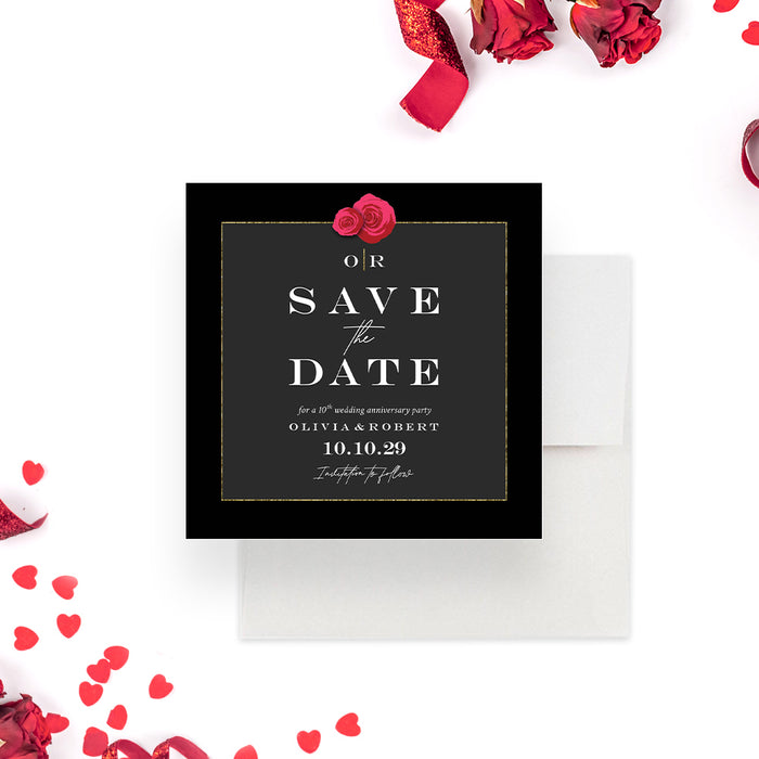 Classic Red Rose Save the Date Card for Wedding Anniversary Party, 5th 10th 20th 25th 30th 35th 40th 45th 50th Wedding Anniversary Save the Date Cards