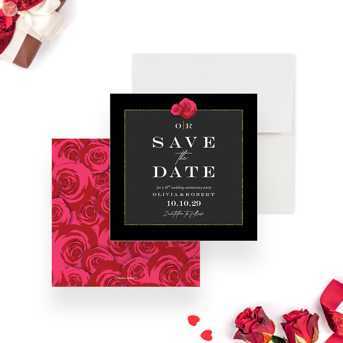 Classic Red Rose Save the Date Card for Wedding Anniversary Party, 5th 10th 20th 25th 30th 35th 40th 45th 50th Wedding Anniversary Save the Date Cards