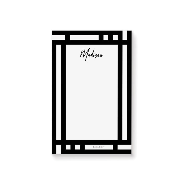 Black and White Geometric Notepad for Him, Monochrome Writing Paper, Modern Stationery for the Office, Custom Gift for Men