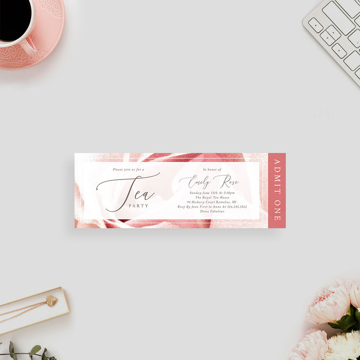 Pink Rose Ticket Invitation for Tea Party, High Tea Invitation VIP Pass Invitation, Mother's Day Tea Invitation, Garden Tea Party