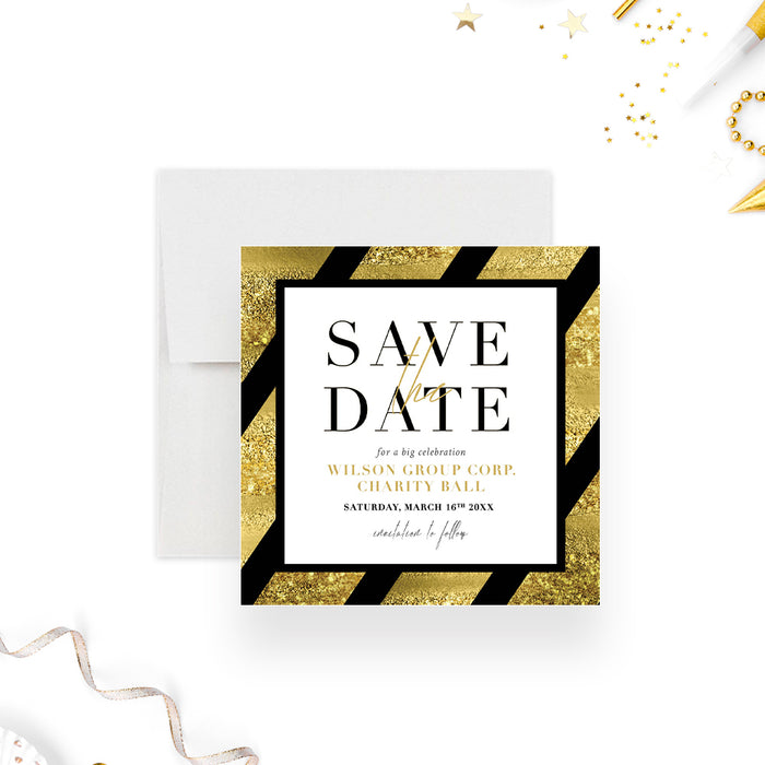 Black and Gold Stripe Save the Date Card for Business Charity Ball Event, Elegant Save the Date for Nonprofit Celebration, Save the Date for Business Party