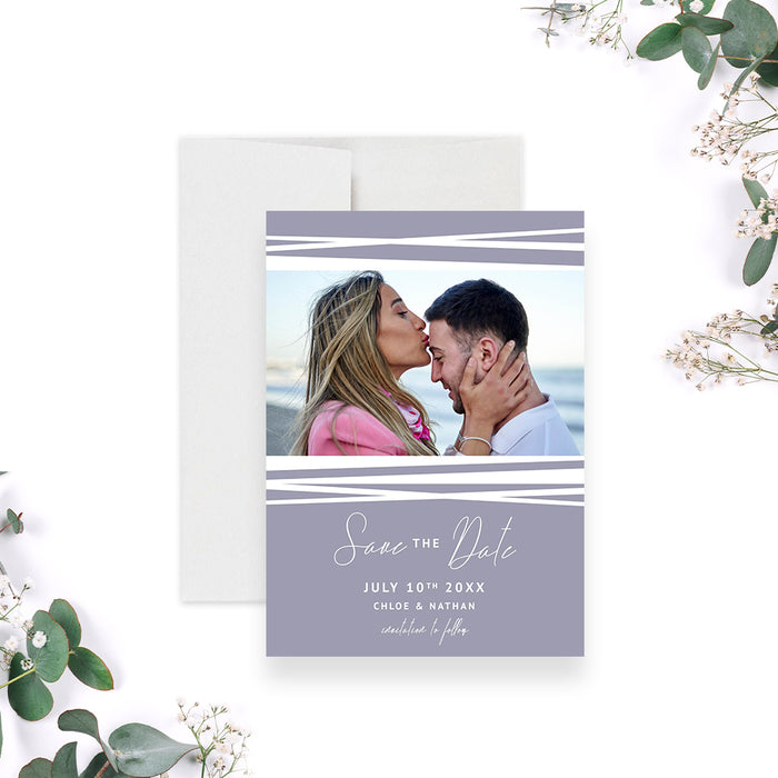 Lilac Wedding Save the Date with Photo, Modern Save the Date Photo Card, Minimalist Wedding Anniversary  Save the Dates