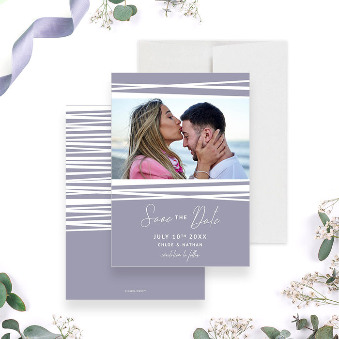 Lilac Wedding Save the Date with Photo, Modern Save the Date Photo Card, Minimalist Wedding Anniversary  Save the Dates