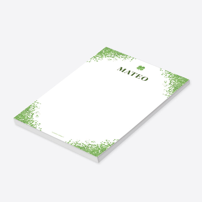 Elegant Notepad in Green and White, St. Patrick's Day Notepad, Lucky Clover Gifts, Personalized Irish Stationery Officepad