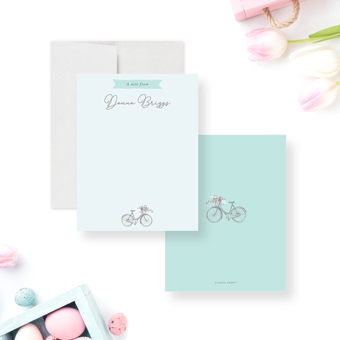 Bohemian Note Card with Floral Bicycle, Bike Thank You Notes for Women, Boho Thank You Card, Personalized Gift for Bicycle Lover, Spring Bicycle Greeting Card for Girls