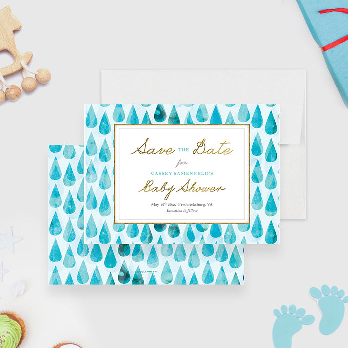 Baby Shower Invitation with Blue Raindrops, Baby Boy Shower Invitation, Newborn Meet and Greet Invitation