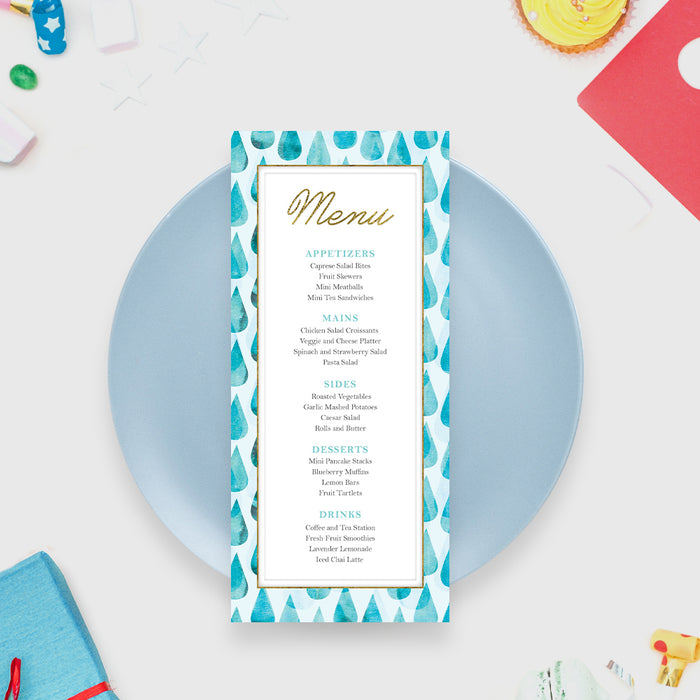 Baby Shower Invitation with Blue Raindrops, Baby Boy Shower Invitation, Newborn Meet and Greet Invitation