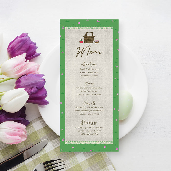 Picnic Basket Invitation for Spring Celebration, Family Spring Party Invites, Picnic Birthday Invitation with Blanket and Green Grass