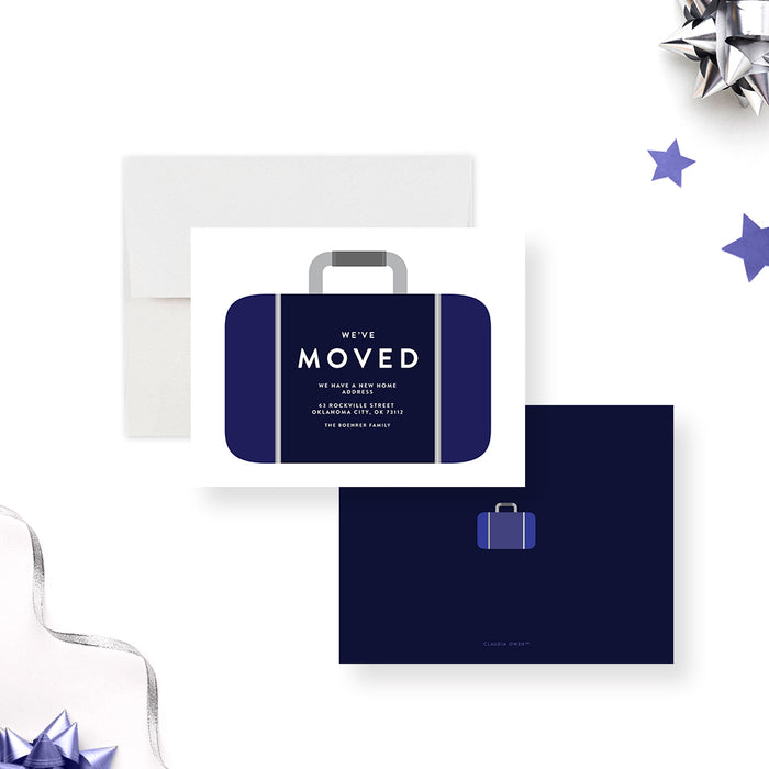 New Home Announcement Card with Blue Suitcase, New House Notification Card, Personalized Moving Announcement Card, New Apartment Address with Envelopes