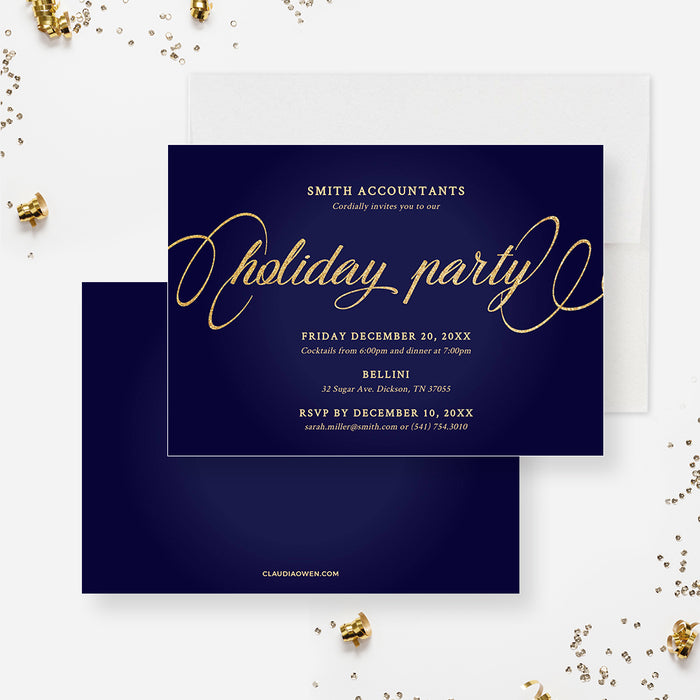 Navy and Gold Holiday Party Digital Template Invitation, Festive and Elegant Holiday Invite Design