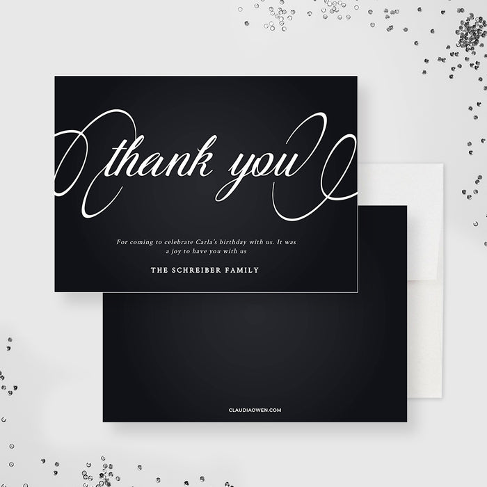 Black and White Thank You Card for Your Chic Birthday Celebration Digital Template