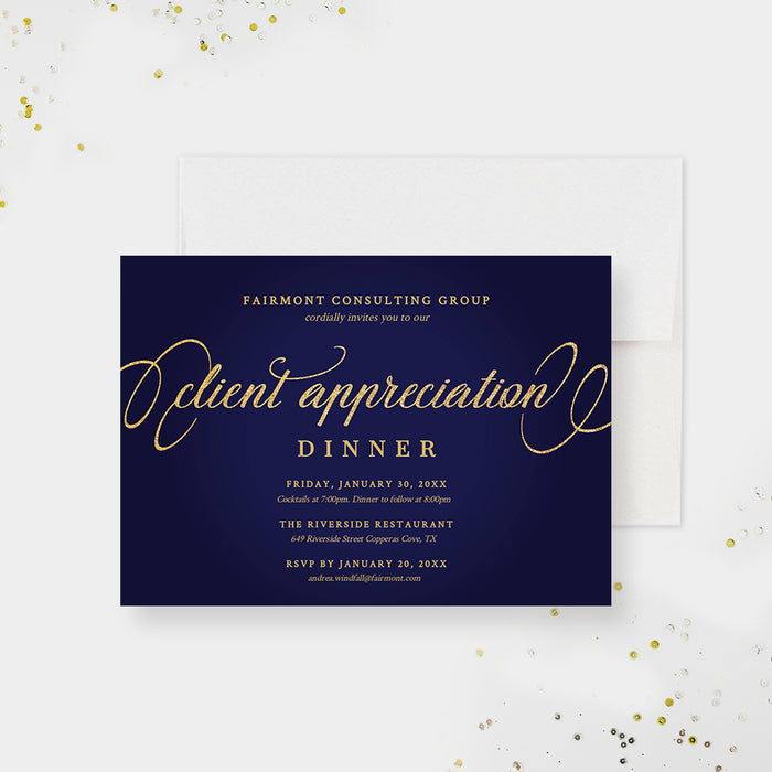 Evening of Networking and Appreciation, Navy and Gold Party Invitation Digital Template