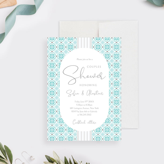 Couple’s Shower Party Invitation with Beautiful Bold Geometric Pattern, Coed Wedding Bridal Shower Invites