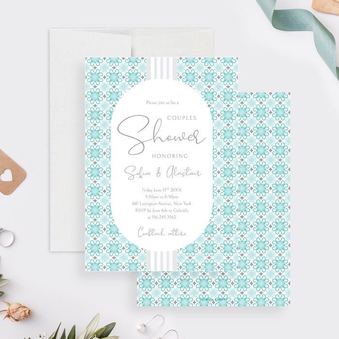Couple’s Shower Party Invitation with Beautiful Bold Geometric Pattern, Coed Wedding Bridal Shower Invites