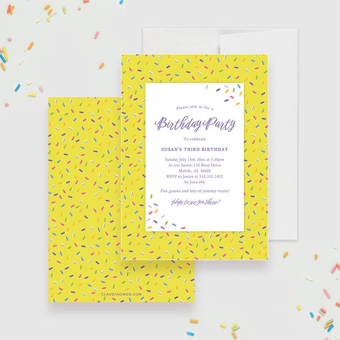 Sweeten Up Your Day, Kids Birthday Party Invitation with Colorful Sprinkles Digital Template