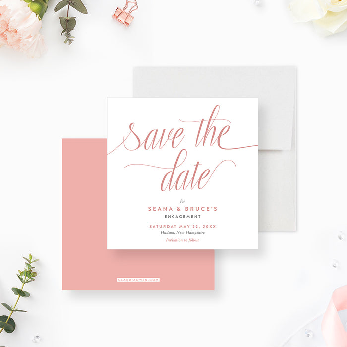 Mark Your Calendar Pink and White Save the Date Cards for Engagement Party, Minimalist Wedding Save the Dates