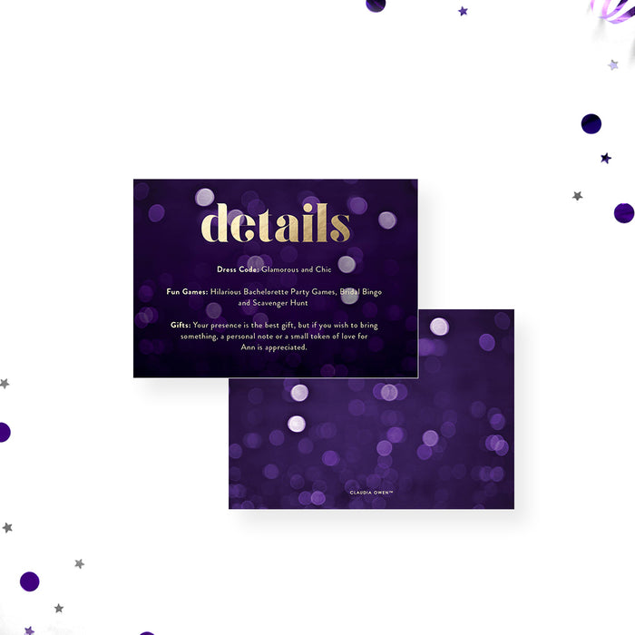 Pop the Bubbly Invitation Card for Bachelorette Party in Purple and Gold, Bridal Shower Printed Invites, Elegant Cocktail Party Invitations