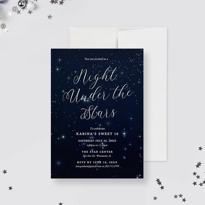 Night Under the Stars Party Invitation Editable Template, Movie Night Digital Download Sweet Sixteen Printable Invite, Sweet 16 Starry Night Sky