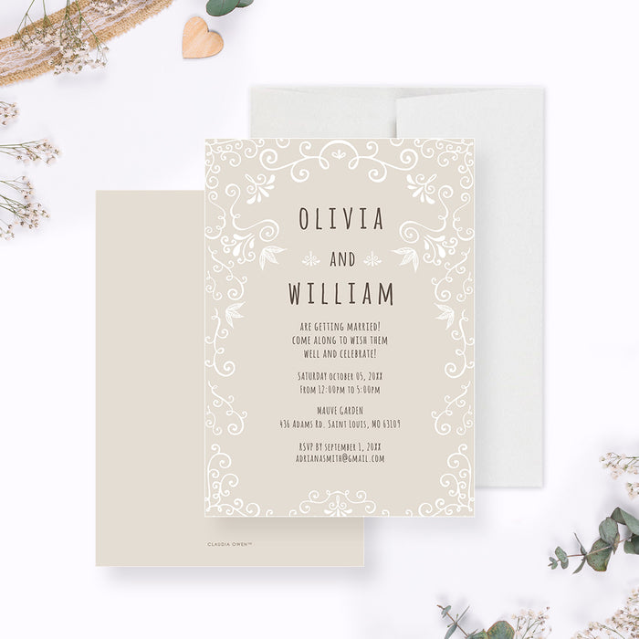 Bohemian Invitation Card for Wedding, Country Western Wedding Invitations, Rustic Wedding Invites, Country Chic Bridal Shower Invitations