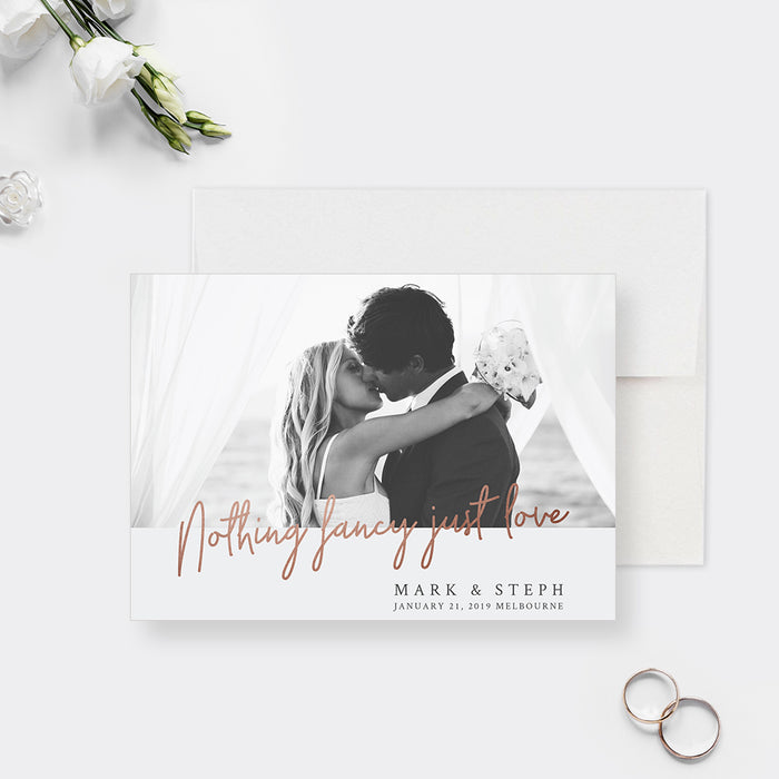 Nothing Fancy Just Love Elopement Announcement Editable Template Card, Photo Wedding Announcement Digital Download, Just Married Newlyweds